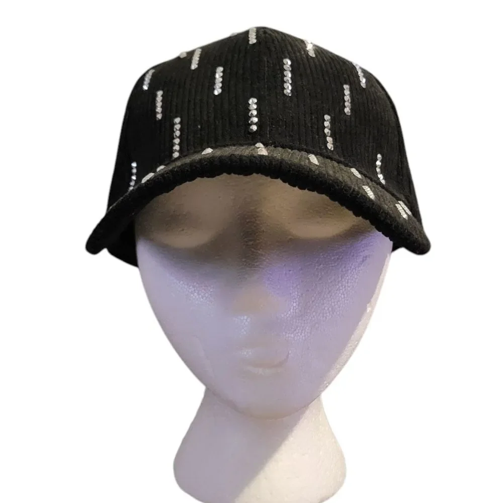 Bon Voyage Black Corduroy Bling Embellished Hat